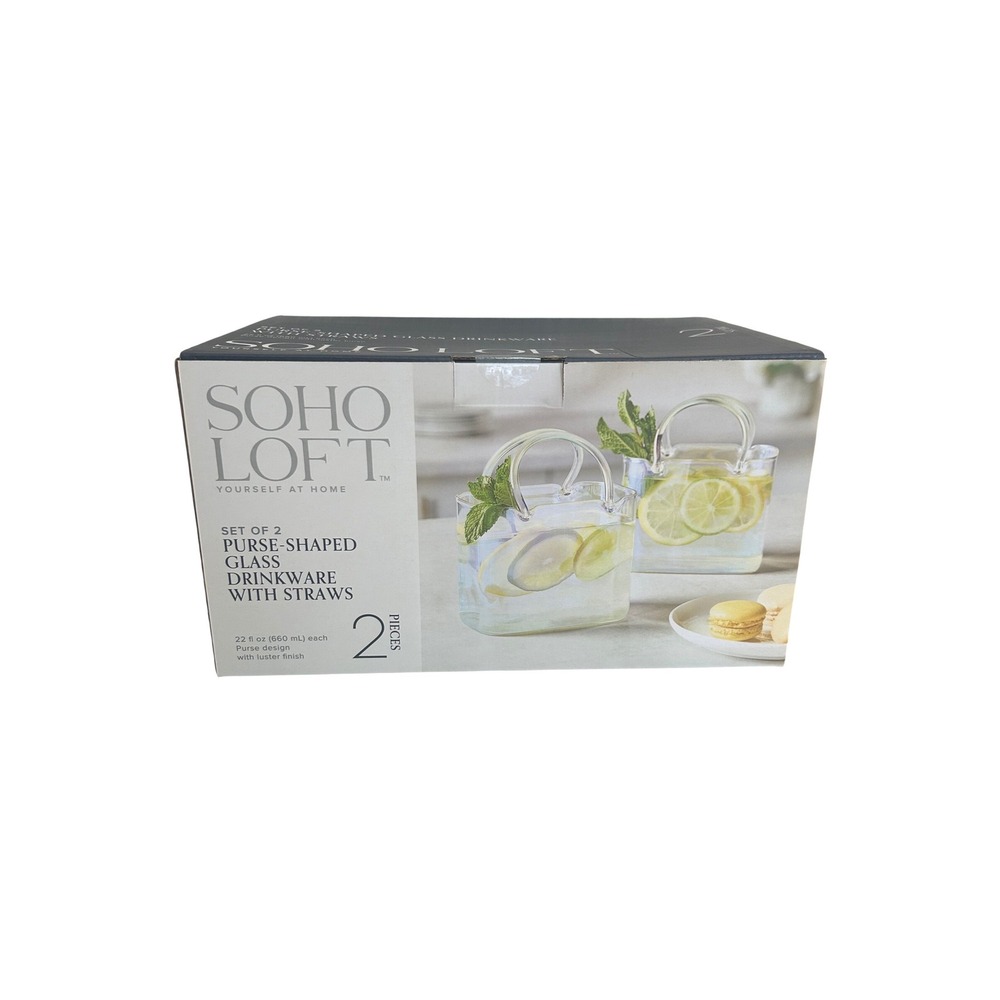 Soho Loft Clear Purse-Shaped Glass with Straw Drinkware Set 22oz 2pc